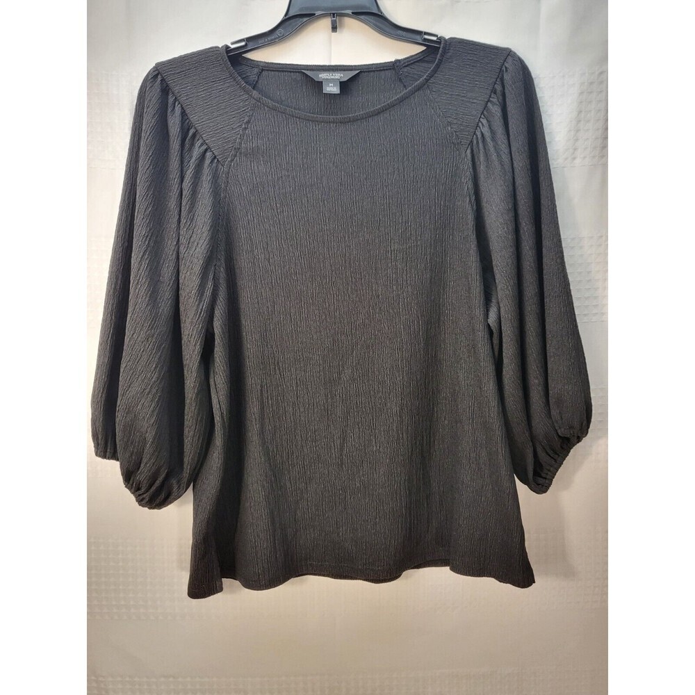 Simply Vera Wang Blouse Medium Black Puff Sleeve Peasant Cowl Neck Chiffon Work